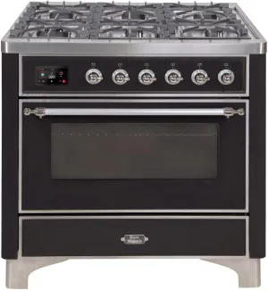 Ilve UM09FDNS3BKCLP Majestic Ii 36 Inch Dual Fuel Liquid Propane Freestanding Range In Glossy Black With Chrome Trim Freestanding Ranges freestanding dual fuel range 30 inch