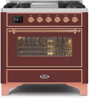 Ilve UM09FDNS3BUPLP Majestic Ii 36 Inch Dual Fuel Liquid Propane Freestanding Range In Burgundy With Copper Trim Freestanding Ranges freestanding dual fuel range 30 inch
