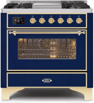 Ilve UM09FDNS3MBGLP Majestic Ii 36 Inch Dual Fuel Liquid Propane Freestanding Range In Blue With Brass Trim Freestanding Ranges freestanding dual fuel range 30 inch