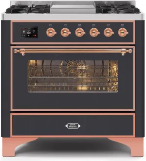 Ilve UM09FDNS3MGP Majestic Ii 36 Inch Dual Fuel Natural Gas Freestanding Range In Matte Graphite With Copper Trim Freestanding Ranges freestanding dual fuel range 30 inch