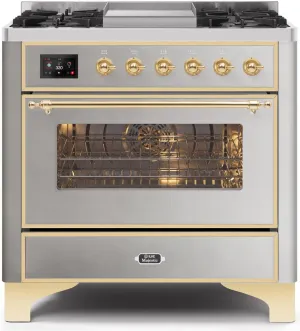 Ilve UM09FDNS3SSG Majestic Ii 36 Inch Dual Fuel Natural Gas Freestanding Range In Stainless Steel With Brass Trim Freestanding Ranges freestanding dual fuel range 30 inch