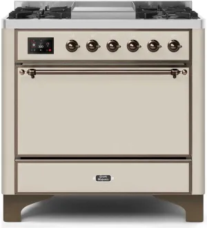 Ilve UM09FDQNS3AWB Majestic Ii 36 Inch Dual Fuel Natural Gas Freestanding Range In Antique White With Bronze Trim Freestanding Ranges freestanding dual fuel range 30 inch