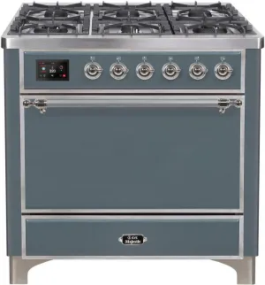 Ilve UM09FDQNS3BGCLP 36 Inch Dual Fuel Liquid Propane Freestanding Range In Blue Grey With Chrome Trim Freestanding Ranges freestanding dual fuel range 30 inch