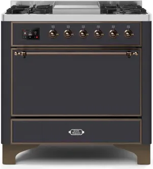 Ilve UM09FDQNS3MGBLP Majestic Ii 36 Inch Dual Fuel Liquid Propane Freestanding Range In Matte Graphite With Bronze Trim Freestanding Ranges freestanding dual fuel range 30 inch