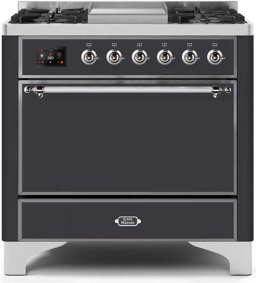Ilve UM09FDQNS3MGCLP Majestic Ii 36 Inch Dual Fuel Liquid Propane Freestanding Range In Matte Graphite With Chrome Trim Freestanding Ranges freestanding dual fuel range 30 inch