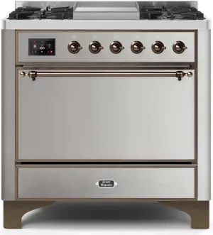 Ilve UM09FDQNS3SSB Majestic Ii 36 Inch Dual Fuel Natural Gas Freestanding Range In Stainless Steel With Bronze Trim Freestanding Ranges freestanding dual fuel range 30 inch