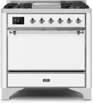 Ilve UM09FDQNS3WHC Majestic Ii 36 Inch Dual Fuel Natural Gas Freestanding Range In White With Chrome Trim Freestanding Ranges freestanding dual fuel range 30 inch