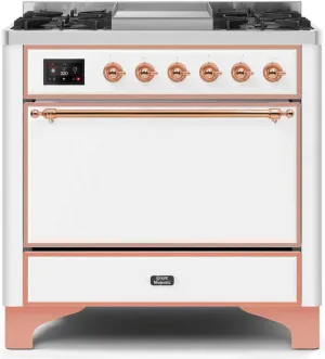 Ilve UM09FDQNS3WHP Majestic Ii 36 Inch Dual Fuel Natural Gas Freestanding Range In White With Copper Trim Freestanding Ranges freestanding dual fuel range 30 inch
