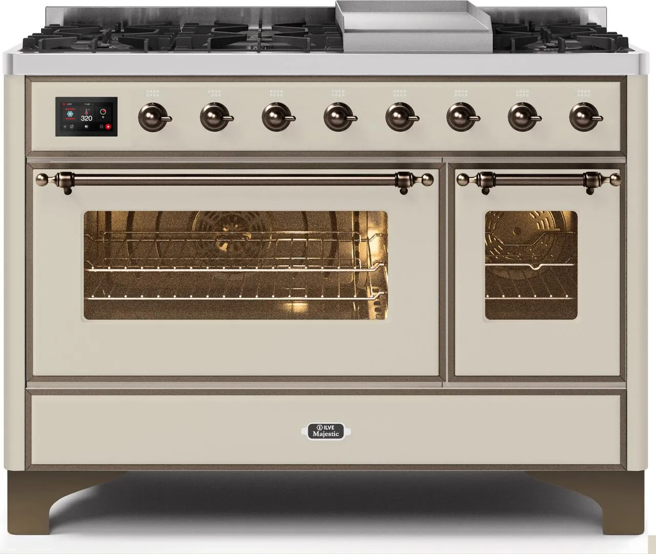Ilve UM12FDNS3AWB Majestic Ii 48 Inch Dual Fuel Natural Gas Freestanding Range In Antique White With Bronze Trim Freestanding Ranges freestanding dual fuel range 30 inch