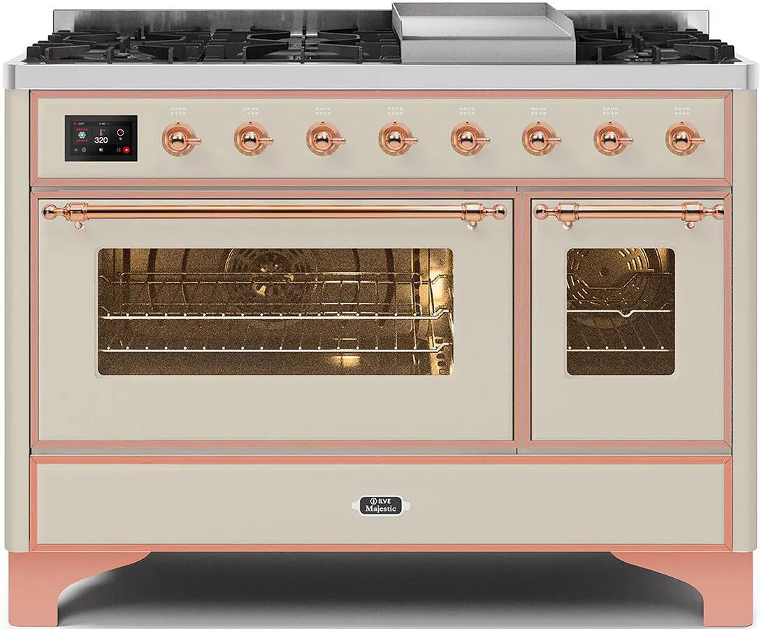 Ilve UM12FDNS3AWPLP Majestic Ii 48 Inch Dual Fuel Liquid Propane Freestanding Range In Antique White With Copper Trim Freestanding Ranges freestanding dual fuel range 30 inch