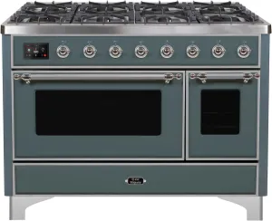 Ilve UM12FDNS3BGC Majestic Ii 48 Inch Dual Fuel Natural Gas Freestanding Range In Blue Grey With Chrome Trim Freestanding Ranges freestanding dual fuel range 30 inch