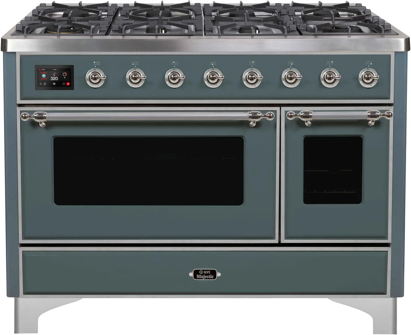 Ilve UM12FDNS3BGC Majestic Ii 48 Inch Dual Fuel Natural Gas Freestanding Range In Blue Grey With Chrome Trim Freestanding Ranges freestanding dual fuel range 30 inch