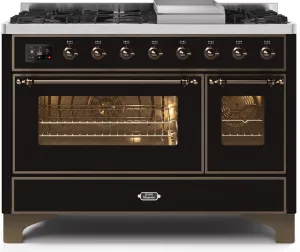 Ilve UM12FDNS3BKB Majestic Ii 48 Inch Dual Fuel Natural Gas Freestanding Range In Glossy Black With Bronze Trim Freestanding Ranges freestanding dual fuel range 30 inch