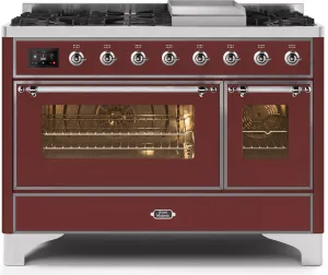 Ilve UM12FDNS3BUC Majestic Ii 48 Inch Dual Fuel Natural Gas Freestanding Range In Burgundy With Chrome Trim Freestanding Ranges freestanding dual fuel range 30 inch