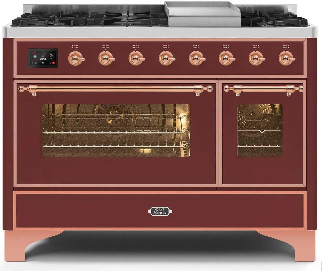 Ilve UM12FDNS3BUP Majestic Ii 48 Inch Dual Fuel Natural Gas Freestanding Range In Burgundy With Copper Trim Freestanding Ranges freestanding dual fuel range 30 inch