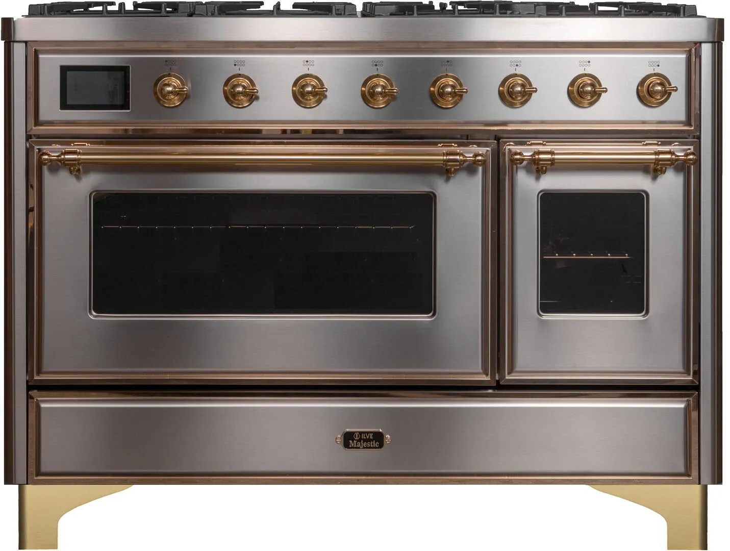 Ilve UM12FDNS3SSGLP Majestic Ii 48 Inch Dual Fuel Liquid Propane Freestanding Range In Stainless Steel With Brass Trim Freestanding Ranges freestanding dual fuel range 30 inch