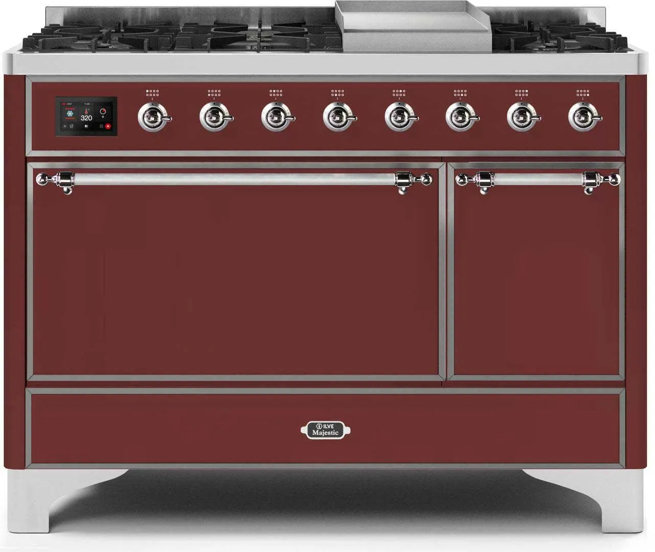 Ilve UM12FDQNS3BUC Majestic Ii 48 Inch Dual Fuel Natural Gas Freestanding Range In Burgundy With Chrome Trim Freestanding Ranges freestanding dual fuel range 30 inch