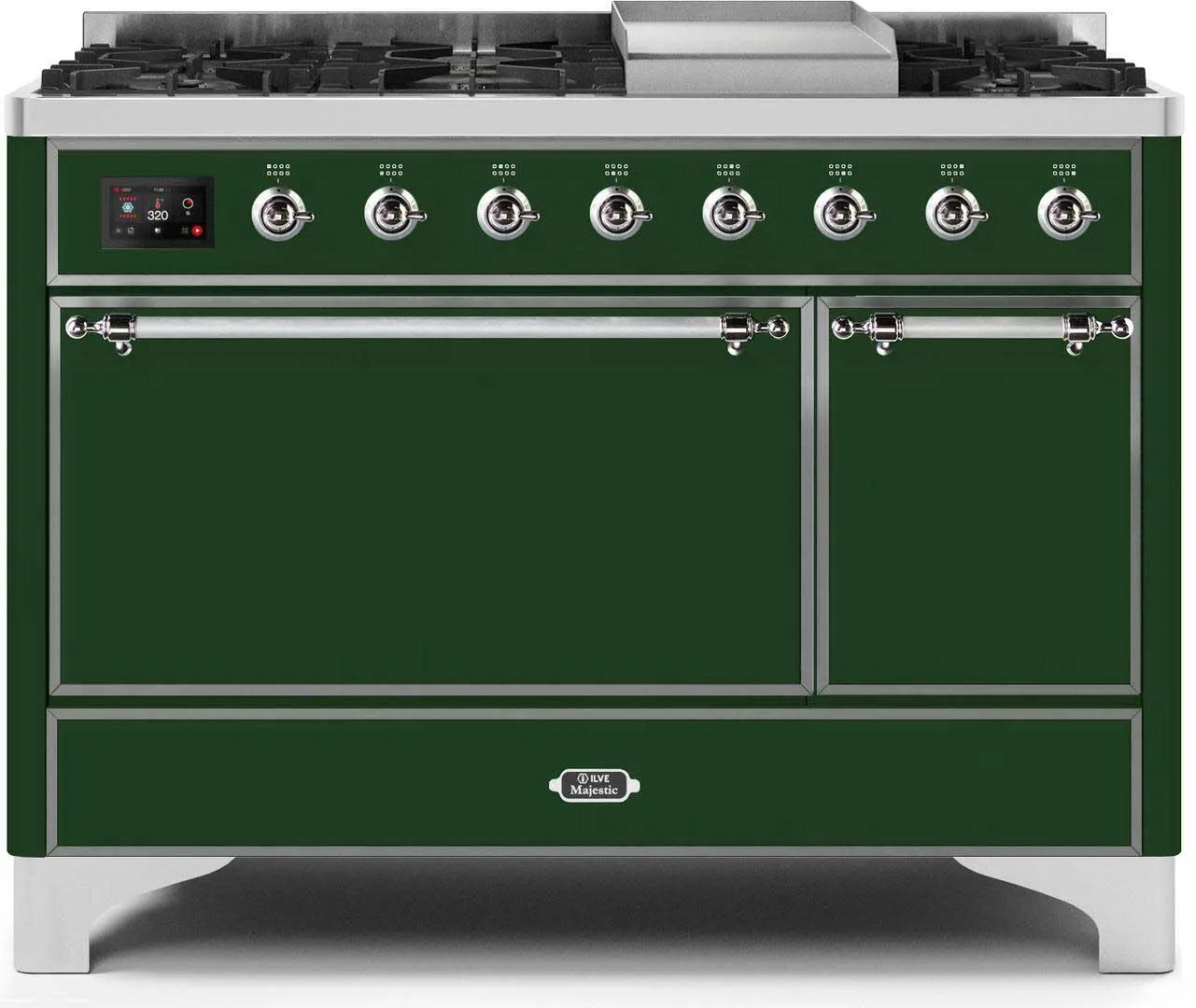Ilve UM12FDQNS3EGCLP Majestic Ii 48 Inch Dual Fuel Liquid Propane Freestanding Range In Emerald Green With Chrome Trim Freestanding Ranges freestanding dual fuel range 30 inch
