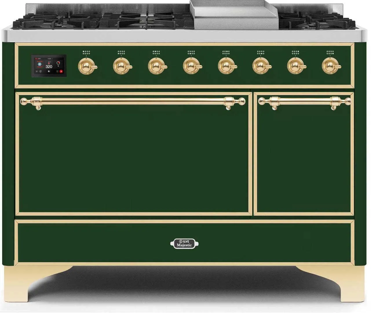 Ilve UM12FDQNS3EGG Majestic Ii 48 Inch Dual Fuel Natural Gas Freestanding Range In Emerald Green With Brass Trim Freestanding Ranges freestanding dual fuel range 30 inch