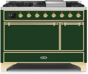 Ilve UM12FDQNS3EGG Majestic Ii 48 Inch Dual Fuel Natural Gas Freestanding Range In Emerald Green With Brass Trim Freestanding Ranges freestanding dual fuel range 30 inch