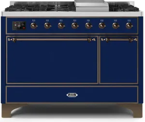 Ilve UM12FDQNS3MBB Majestic Ii 48 Inch Dual Fuel Natural Gas Freestanding Range In Blue With Bronze Trim Freestanding Ranges freestanding dual fuel range 30 inch