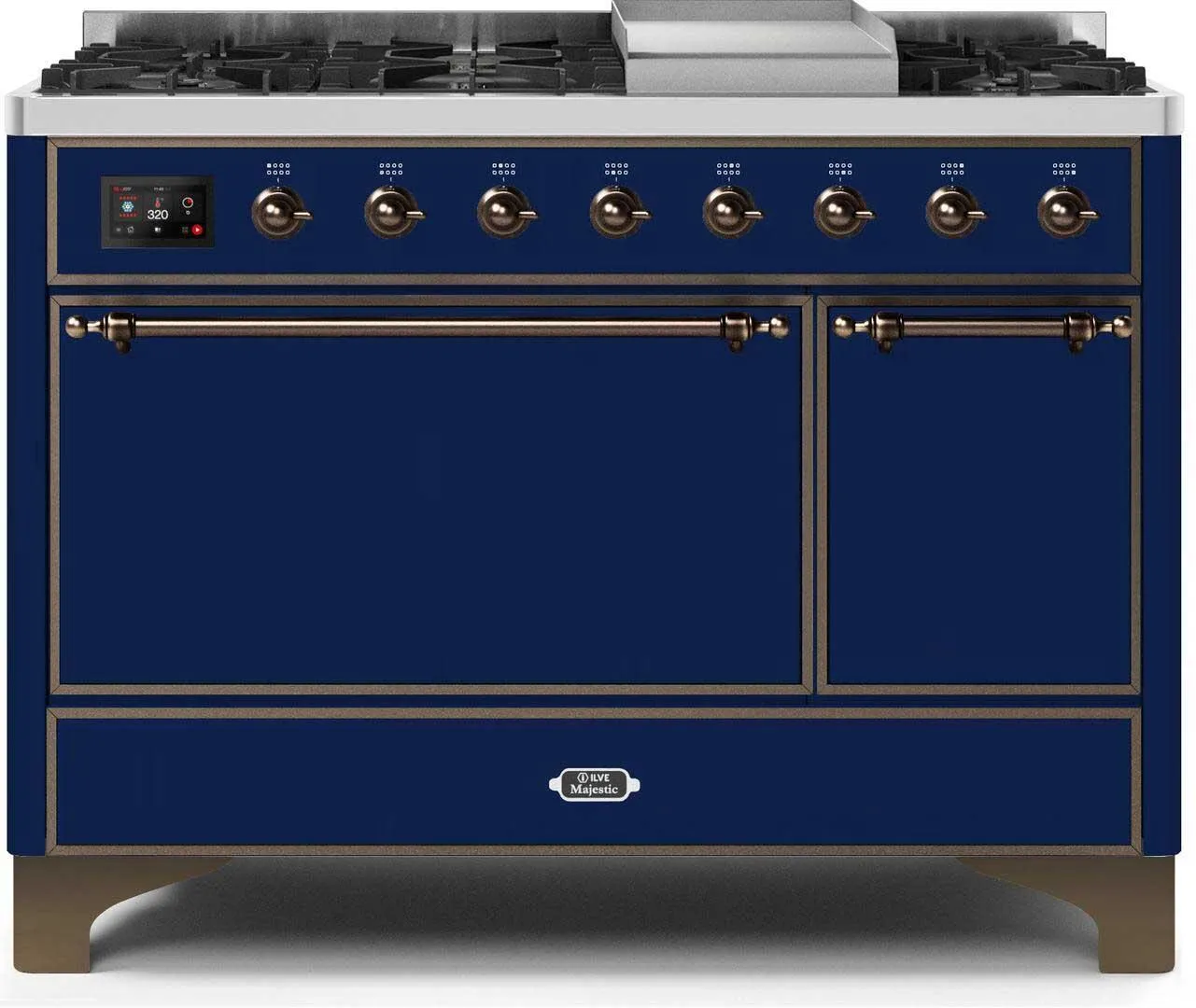 Ilve UM12FDQNS3MBB Majestic Ii 48 Inch Dual Fuel Natural Gas Freestanding Range In Blue With Bronze Trim Freestanding Ranges freestanding dual fuel range 30 inch