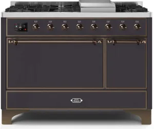 Ilve UM12FDQNS3MGB Majestic Ii 48 Inch Dual Fuel Natural Gas Freestanding Range In Matte Graphite With Bronze Trim Freestanding Ranges freestanding dual fuel range 30 inch