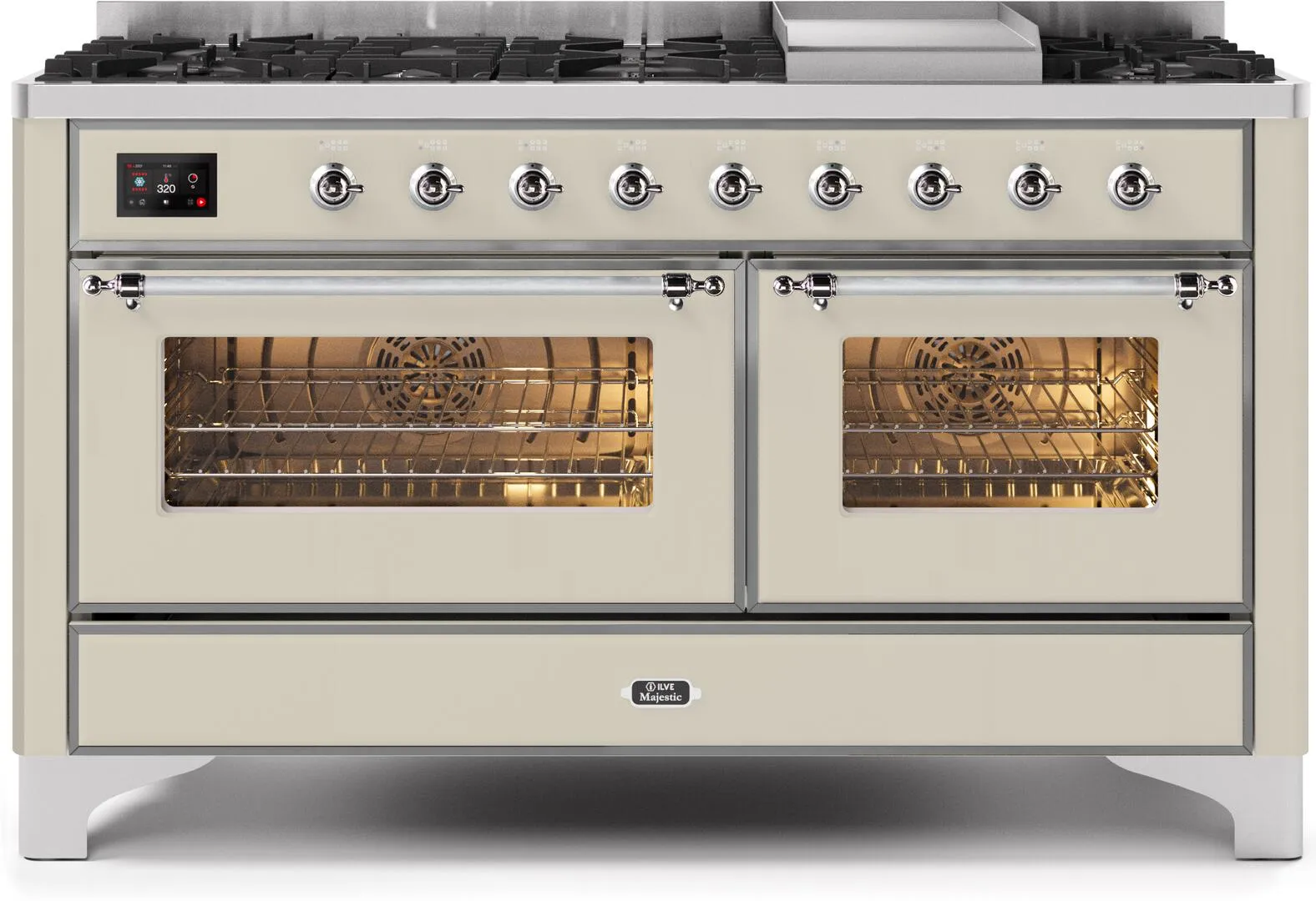 Ilve UM15FDNS3AWC Majestic Ii 60 Inch Dual Fuel Natural Gas Freestanding Range In Antique White With Chrome Trim Freestanding Ranges freestanding dual fuel range 30 inch