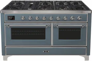 Ilve UM15FDNS3BGC Majestic Ii 60 Inch Dual Fuel Natural Gas Freestanding Range In Blue Grey With Chrome Trim Freestanding Ranges freestanding dual fuel range 30 inch