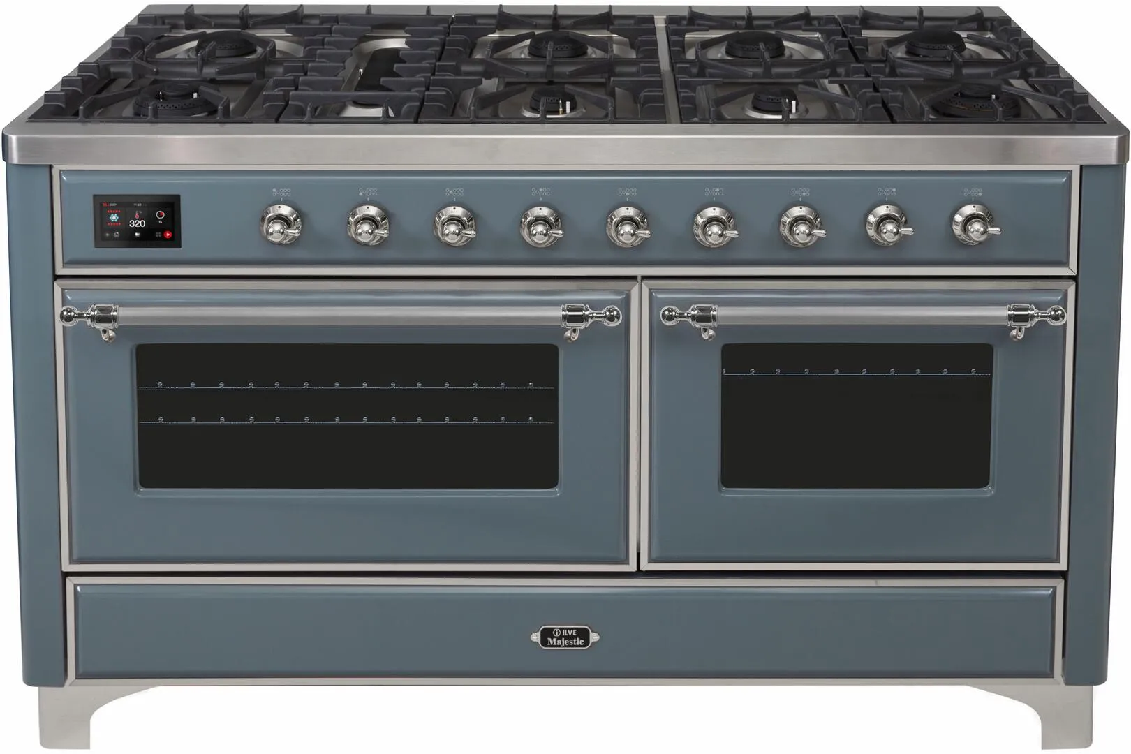 Ilve UM15FDNS3BGC Majestic Ii 60 Inch Dual Fuel Natural Gas Freestanding Range In Blue Grey With Chrome Trim Freestanding Ranges freestanding dual fuel range 30 inch