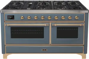 Ilve UM15FDNS3BGG Majestic Ii 60 Inch Dual Fuel Natural Gas Freestanding Range In Blue Grey With Brass Trim Freestanding Ranges freestanding dual fuel range 30 inch