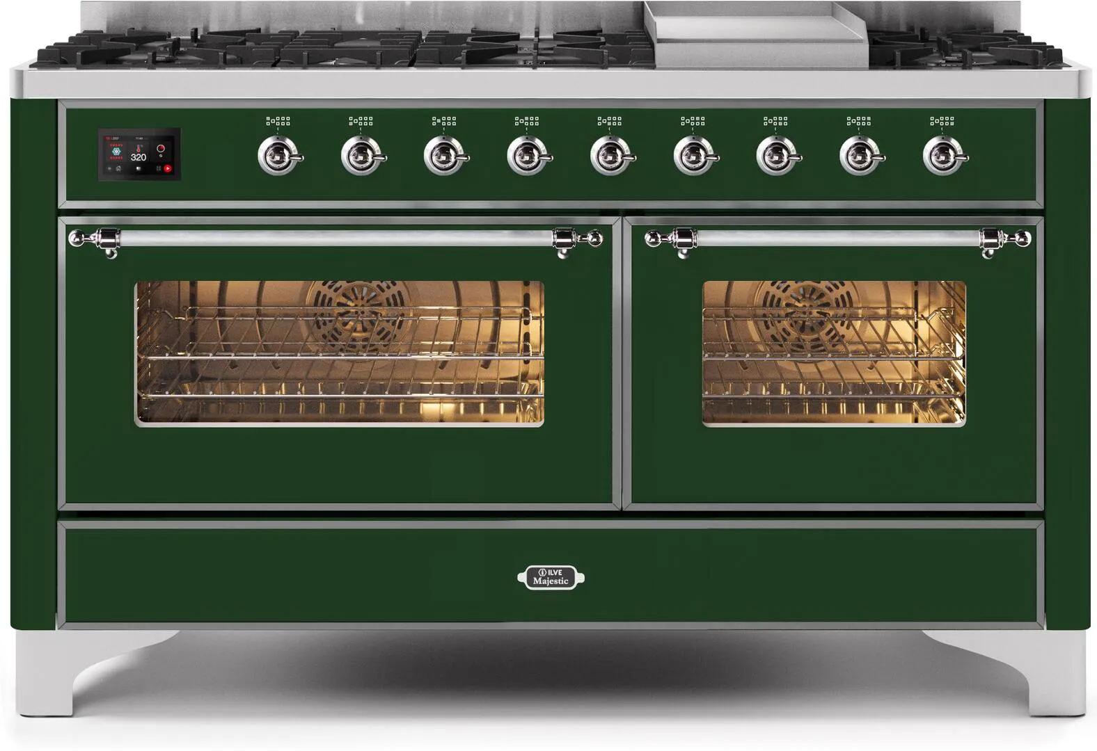 Ilve UM15FDNS3EGCLP Majestic Ii 60 Inch Dual Fuel Liquid Propane Freestanding Range In Emerald Green With Chrome Trim Freestanding Ranges freestanding dual fuel range 30 inch