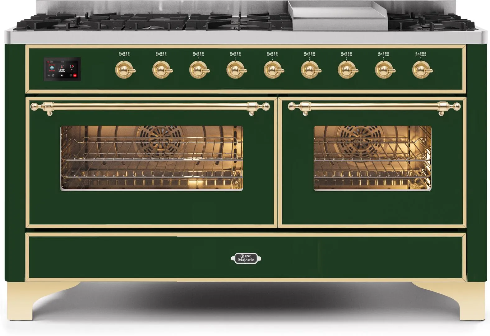 Ilve UM15FDNS3EGG Majestic Ii 60 Inch Dual Fuel Natural Gas Freestanding Range In Emerald Green With Brass Trim Freestanding Ranges freestanding dual fuel range 30 inch