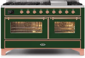 Ilve UM15FDNS3EGP Majestic Ii 60 Inch Dual Fuel Natural Gas Freestanding Range In Emerald Green With Copper Trim Freestanding Ranges freestanding dual fuel range 30 inch