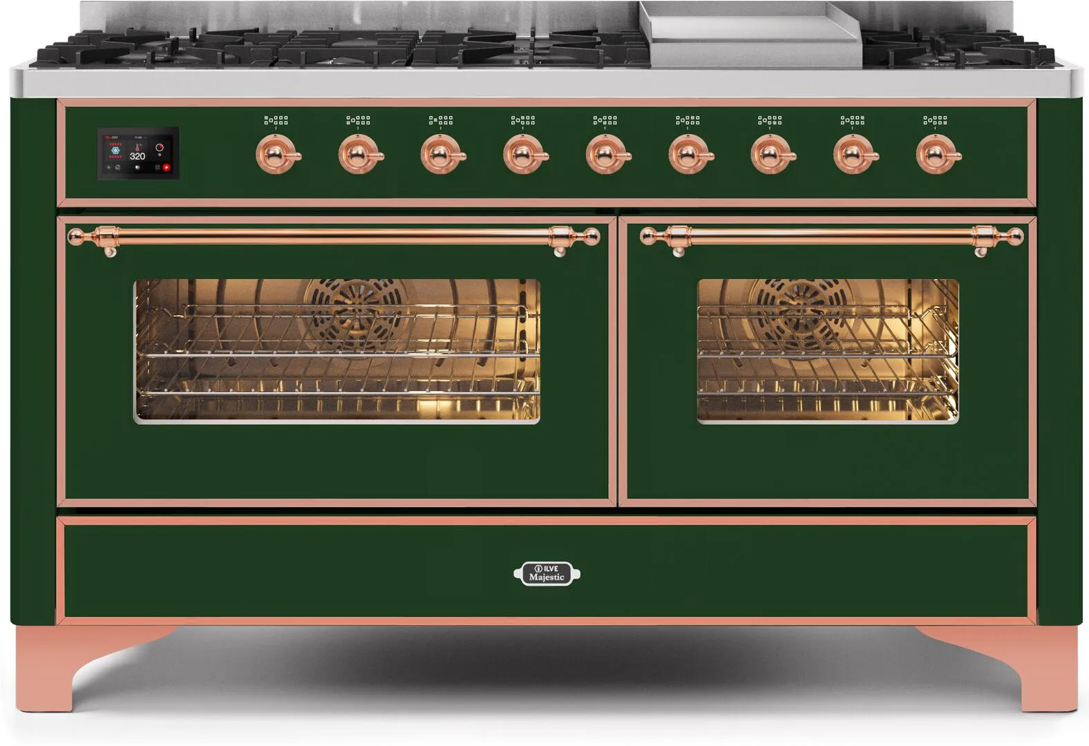 Ilve UM15FDNS3EGP Majestic Ii 60 Inch Dual Fuel Natural Gas Freestanding Range In Emerald Green With Copper Trim Freestanding Ranges freestanding dual fuel range 30 inch