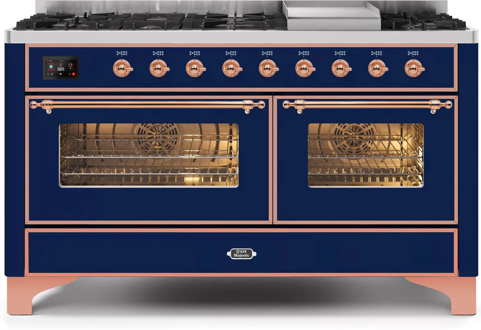 Ilve UM15FDNS3MBPLP Majestic Ii 60 Inch Dual Fuel Liquid Propane Freestanding Range In Blue With Copper Trim Freestanding Ranges freestanding dual fuel range 30 inch