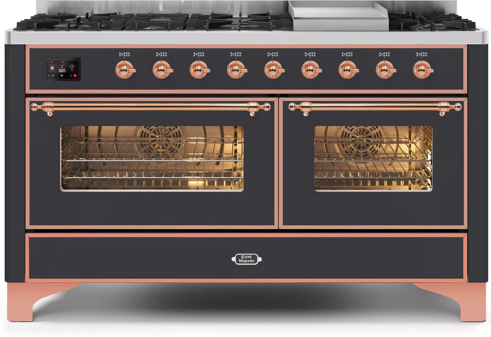 Ilve UM15FDNS3MGP Majestic Ii 60 Inch Dual Fuel Natural Gas Freestanding Range In Matte Graphite With Copper Trim Freestanding Ranges freestanding dual fuel range 30 inch