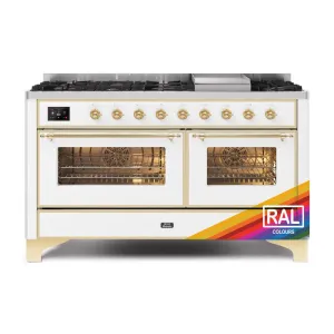 Ilve UM15FDNS3RAG Ilve Majestic Ii 60 Um15Fdns3Rag Freestanding Dual Fuel Range With 9 Sealed Burners Yes Double Oven With Triple Glass Door In Ral Color With Brass Knobs Freestanding Ranges freestanding dual fuel range 30 inch