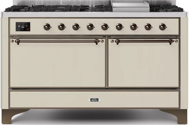 Ilve UM15FDQNS3AWB Majestic Ii 60 Inch Dual Fuel Natural Gas Freestanding Range In Antique White With Bronze Trim Freestanding Ranges freestanding dual fuel range 30 inch
