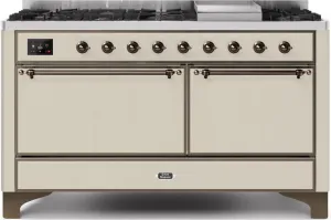 Ilve UM15FDQNS3AWB Majestic Ii 60 Inch Dual Fuel Natural Gas Freestanding Range In Antique White With Bronze Trim Freestanding Ranges freestanding dual fuel range 30 inch