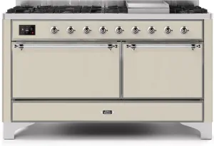 Ilve UM15FDQNS3AWC Majestic Ii 60 Inch Dual Fuel Natural Gas Freestanding Range In Antique White With Chrome Trim Freestanding Ranges freestanding dual fuel range 30 inch