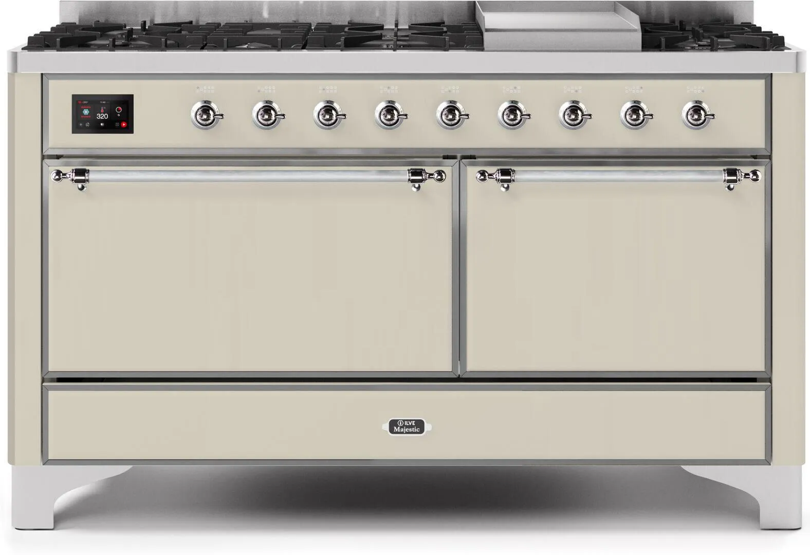 Ilve UM15FDQNS3AWC Majestic Ii 60 Inch Dual Fuel Natural Gas Freestanding Range In Antique White With Chrome Trim Freestanding Ranges freestanding dual fuel range 30 inch