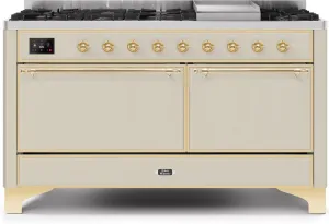 Ilve UM15FDQNS3AWG Majestic Ii 60 Inch Dual Fuel Natural Gas Freestanding Range In Antique White With Brass Trim Freestanding Ranges freestanding dual fuel range 30 inch
