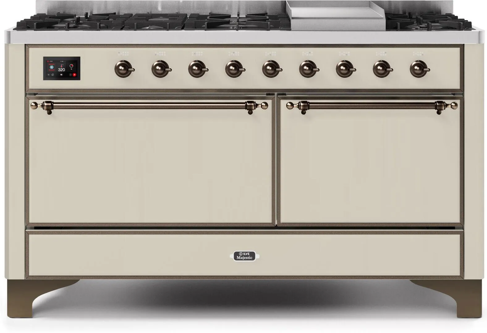 Ilve UM15FDQNS3AWP Majestic Ii 60 Inch Dual Fuel Natural Gas Freestanding Range In Antique White With Copper Trim Freestanding Ranges freestanding dual fuel range 30 inch