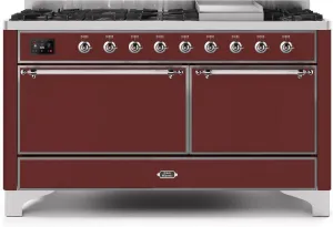 Ilve UM15FDQNS3BUCLP Majestic Ii 60 Inch Dual Fuel Liquid Propane Freestanding Range In Burgundy With Chrome Trim Freestanding Ranges freestanding dual fuel range 30 inch