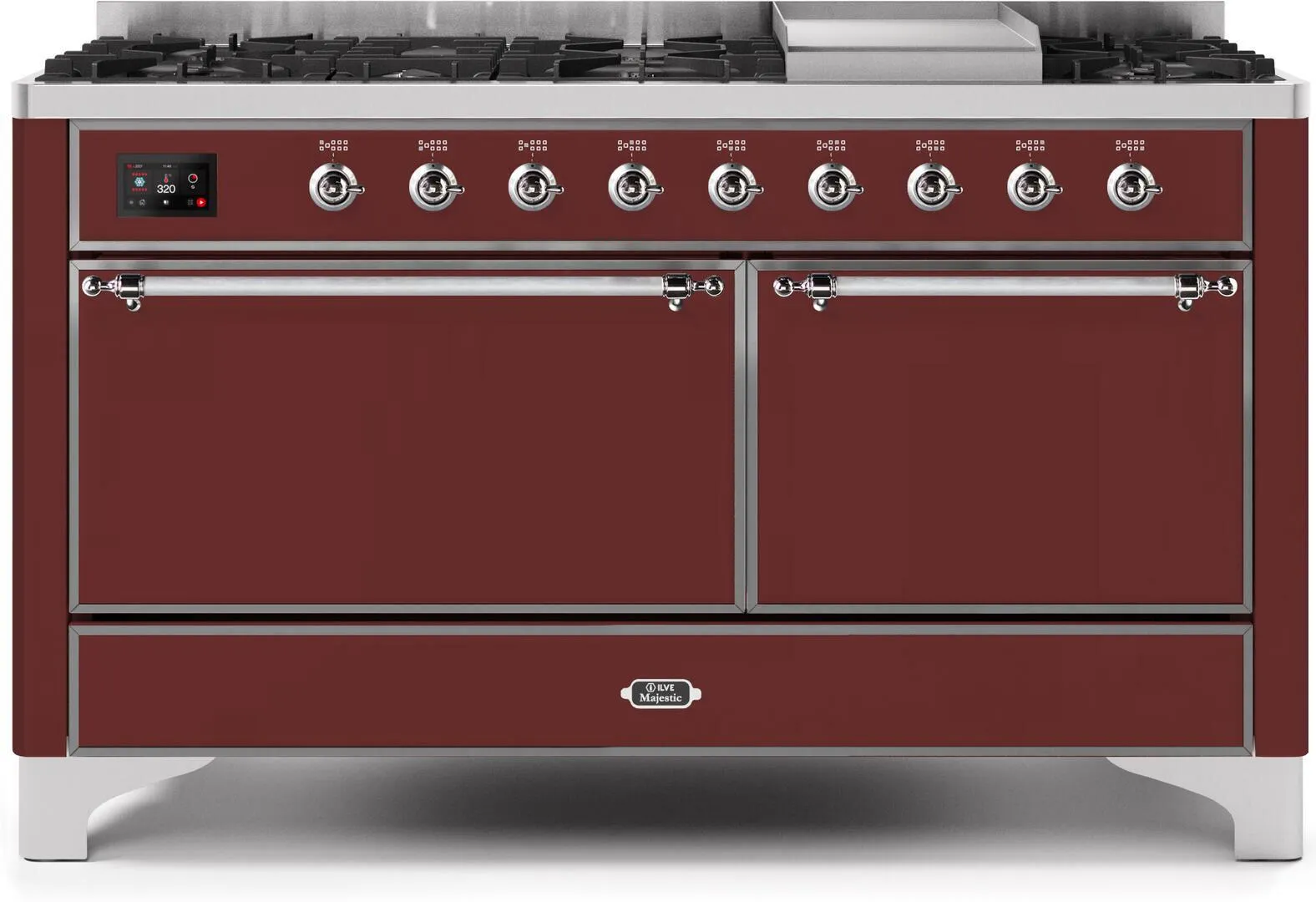 Ilve UM15FDQNS3BUCLP Majestic Ii 60 Inch Dual Fuel Liquid Propane Freestanding Range In Burgundy With Chrome Trim Freestanding Ranges freestanding dual fuel range 30 inch