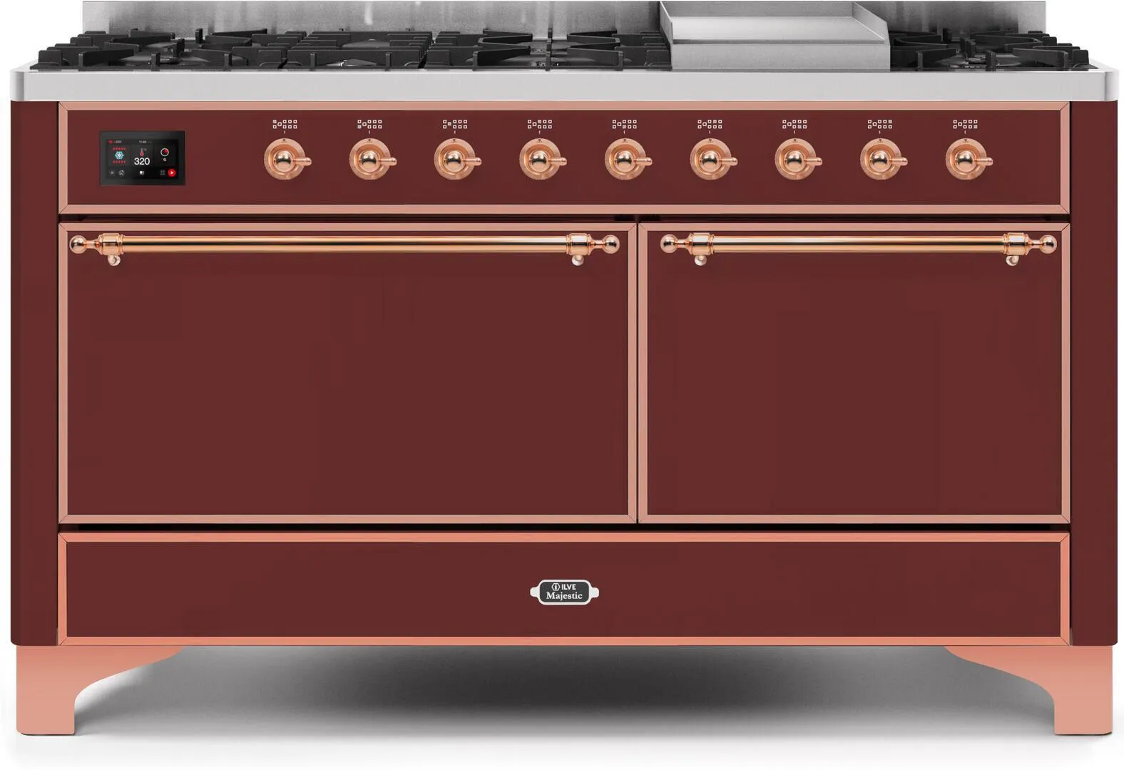 Ilve UM15FDQNS3BUPLP Majestic Ii 60 Inch Dual Fuel Liquid Propane Freestanding Range In Burgundy With Copper Trim Freestanding Ranges freestanding dual fuel range 30 inch