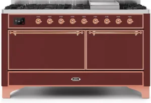 Ilve UM15FDQNS3BUPLP Majestic Ii 60 Inch Dual Fuel Liquid Propane Freestanding Range In Burgundy With Copper Trim Freestanding Ranges freestanding dual fuel range 30 inch