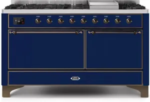 Ilve UM15FDQNS3MBBLP Majestic Ii 60 Inch Dual Fuel Liquid Propane Freestanding Range In Blue With Bronze Trim Freestanding Ranges freestanding dual fuel range 30 inch