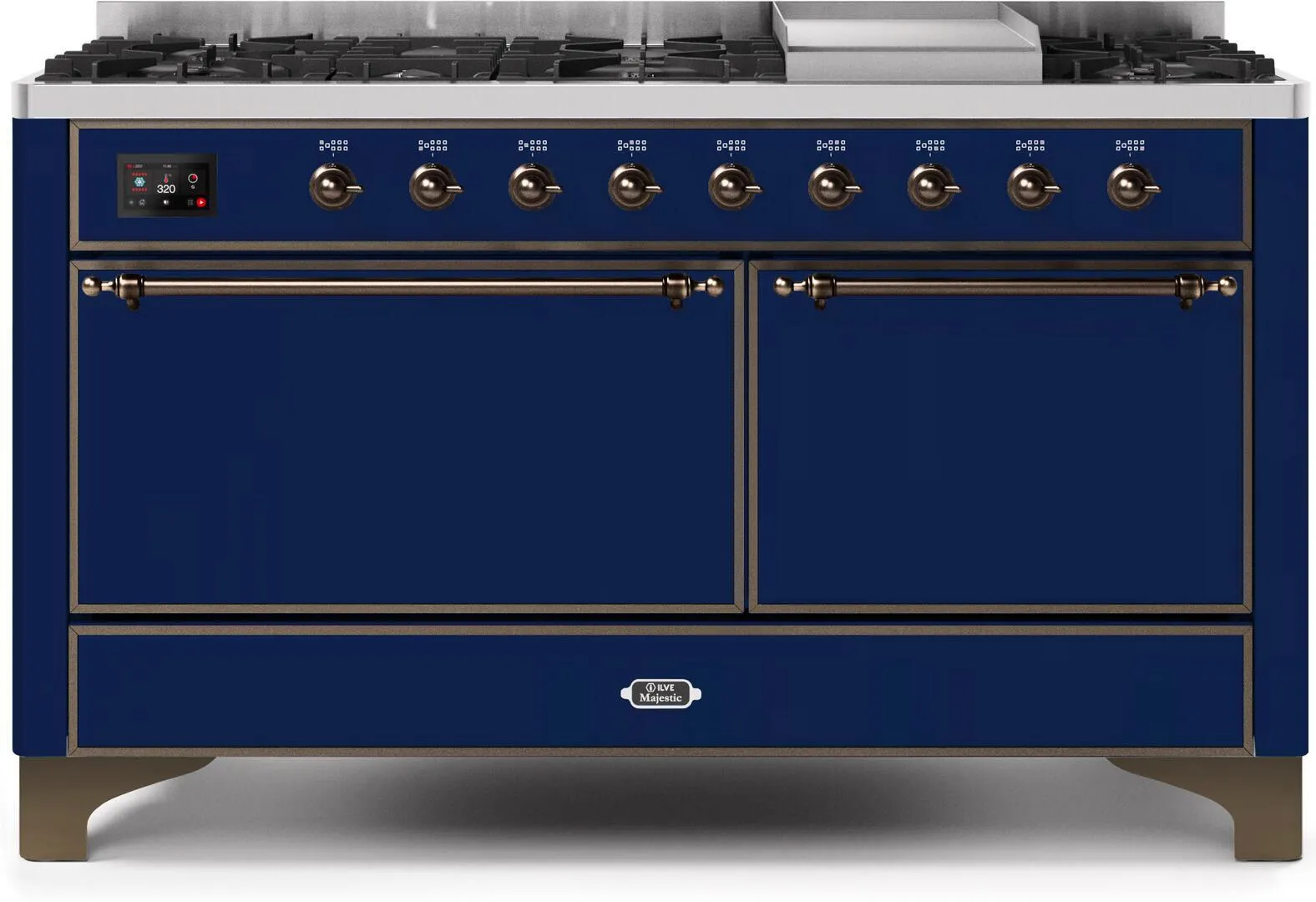 Ilve UM15FDQNS3MBBLP Majestic Ii 60 Inch Dual Fuel Liquid Propane Freestanding Range In Blue With Bronze Trim Freestanding Ranges freestanding dual fuel range 30 inch